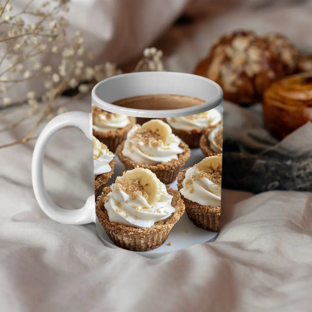Mini Banana Cream Cheesecakes White Plate – Mugs