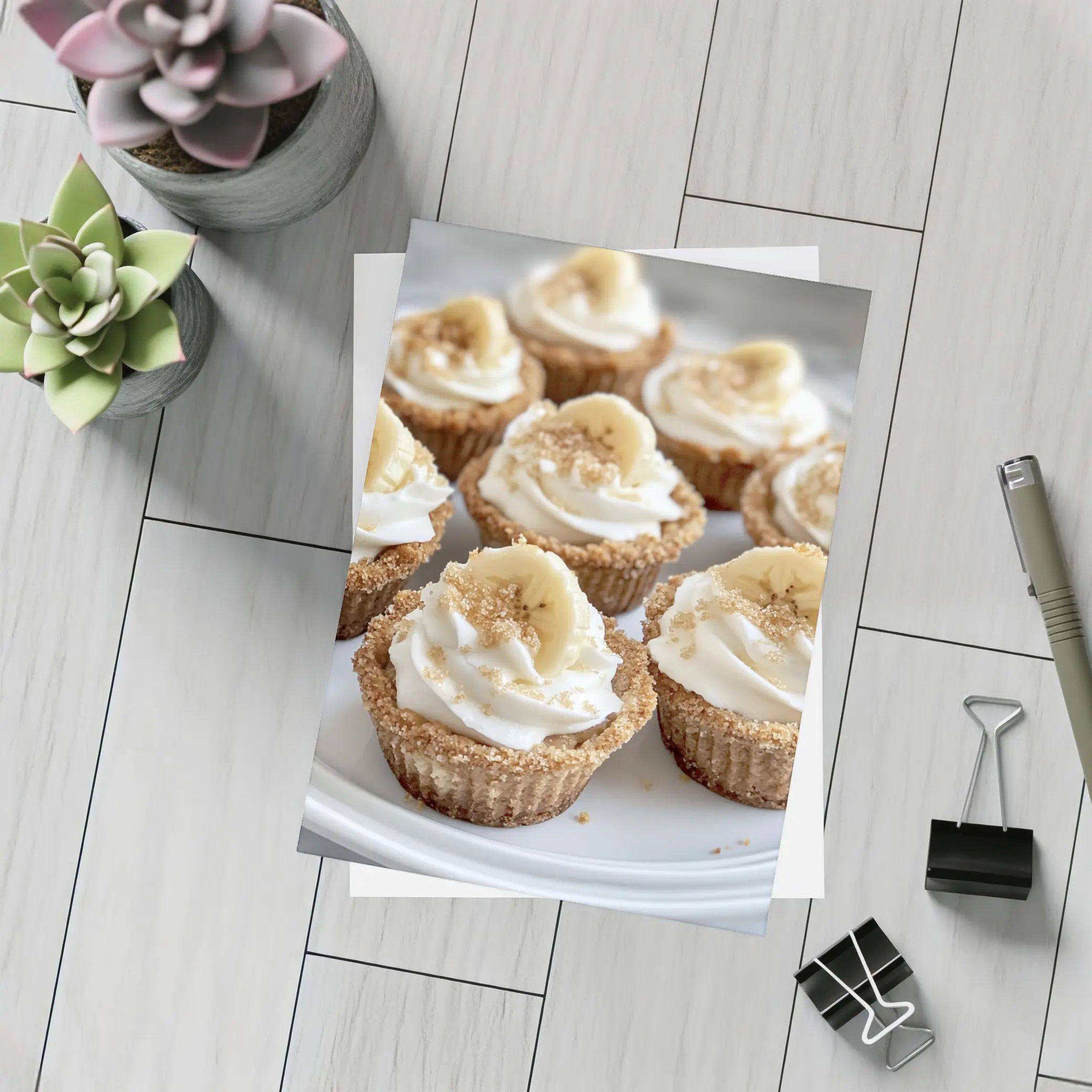 Mini Banana Cream Cheesecakes White Plate – Postcards
