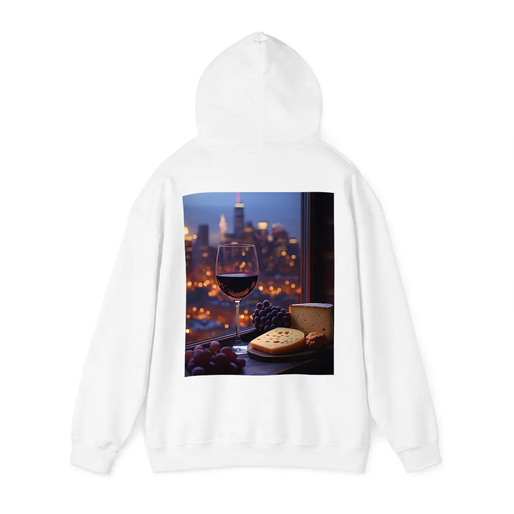 Red Wine Cheese Grapes City Night View – Hoodies