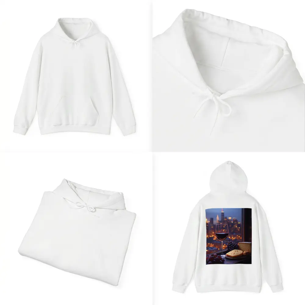 Red Wine Cheese Grapes City Night View – Hoodies