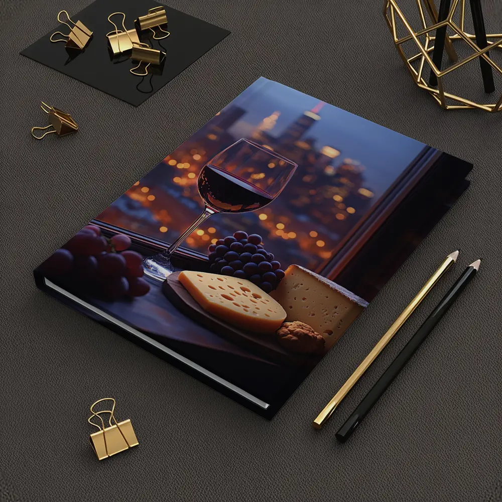 Red Wine Cheese Grapes City Night View – Notebooks