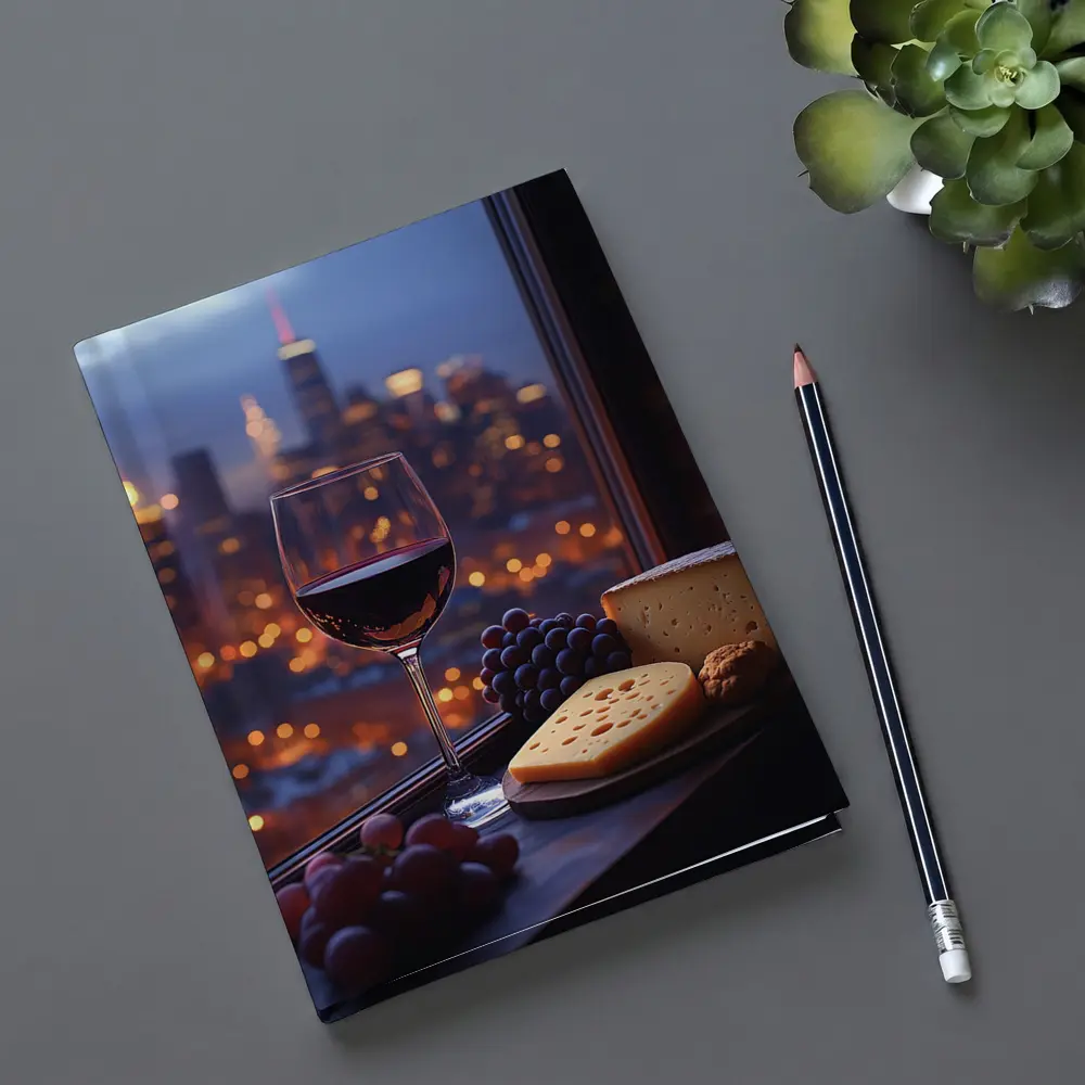 Red Wine Cheese Grapes City Night View – Notebooks