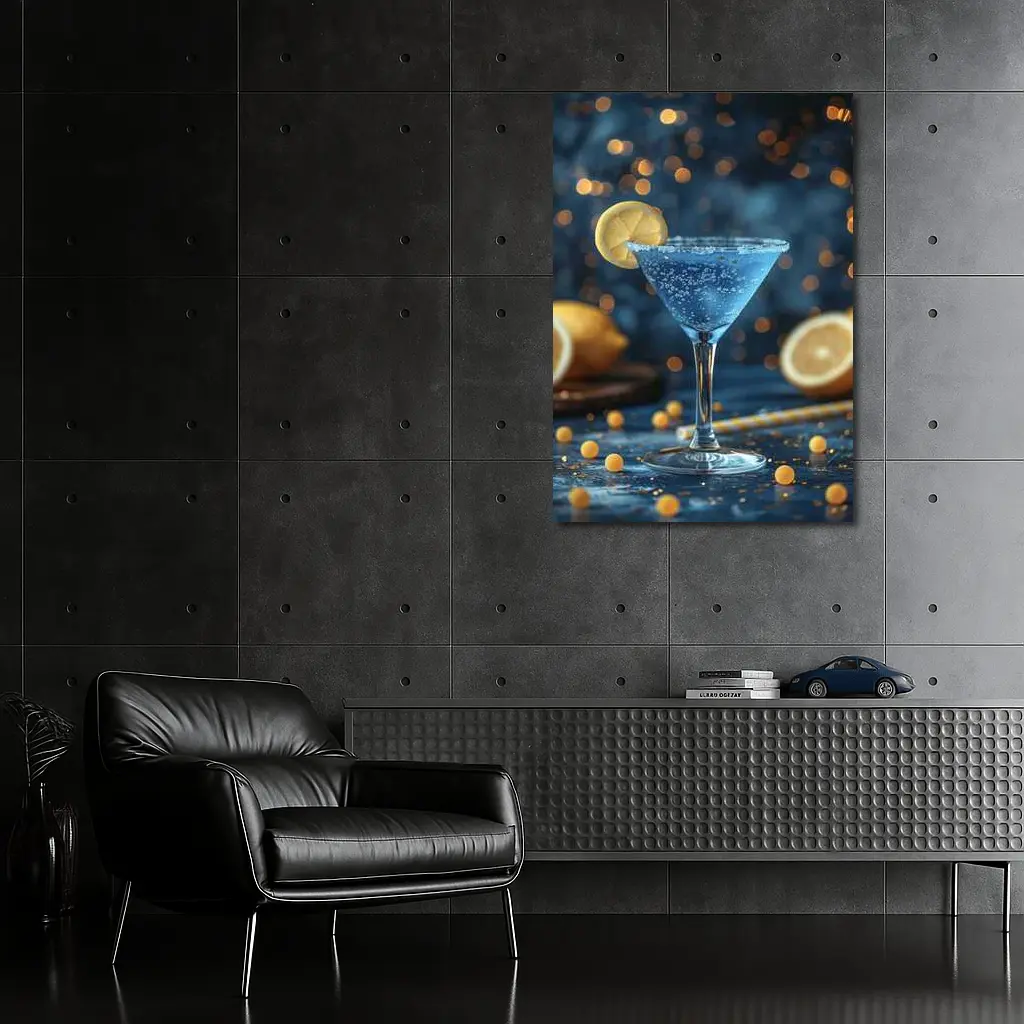 Blue Lemon Martini Cocktail Bokeh Background – Wall Art