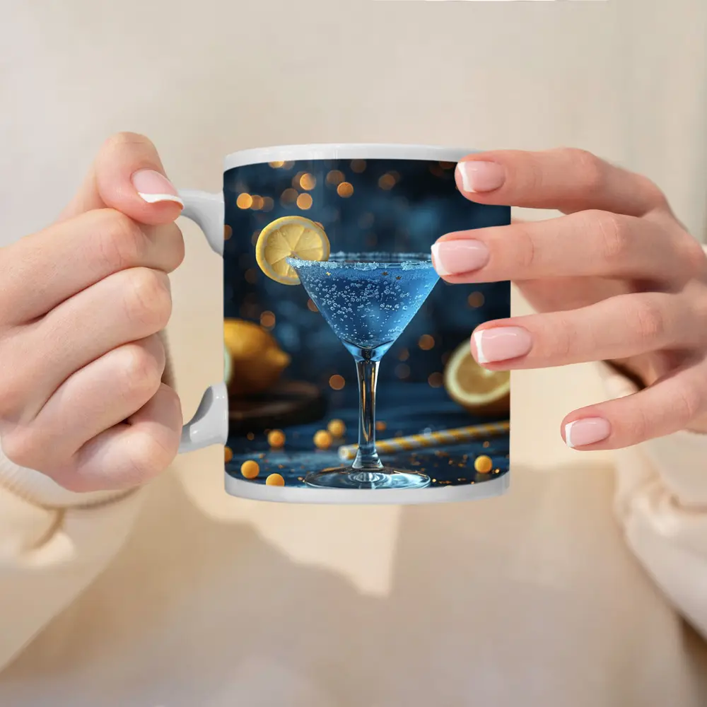Blue Lemon Martini Cocktail Bokeh Background – Mugs
