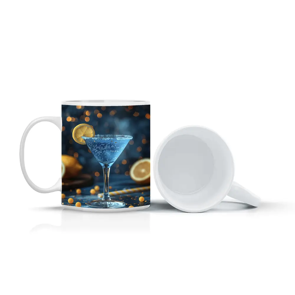 Blue Lemon Martini Cocktail Bokeh Background – Mugs