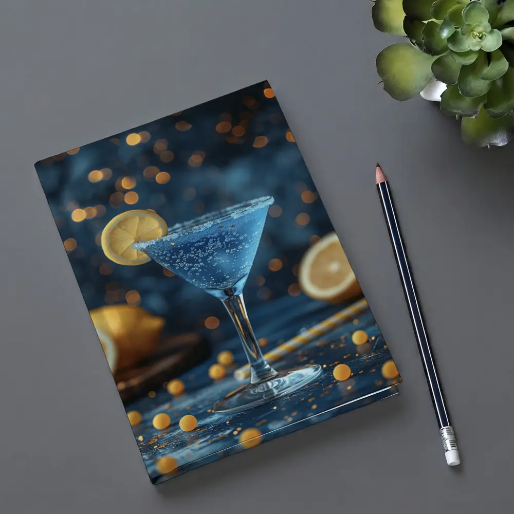 Blue Lemon Martini Cocktail Bokeh Background – Notebooks
