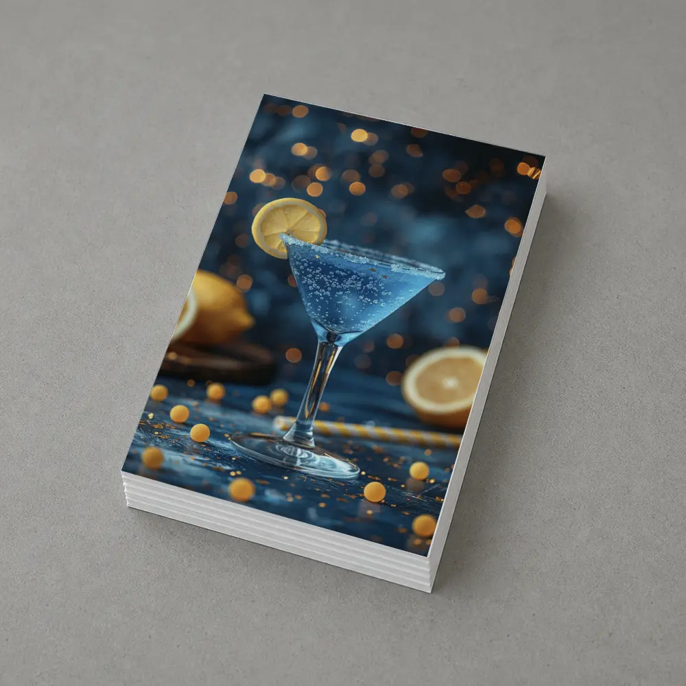 Blue Lemon Martini Cocktail Bokeh Background – Postcards