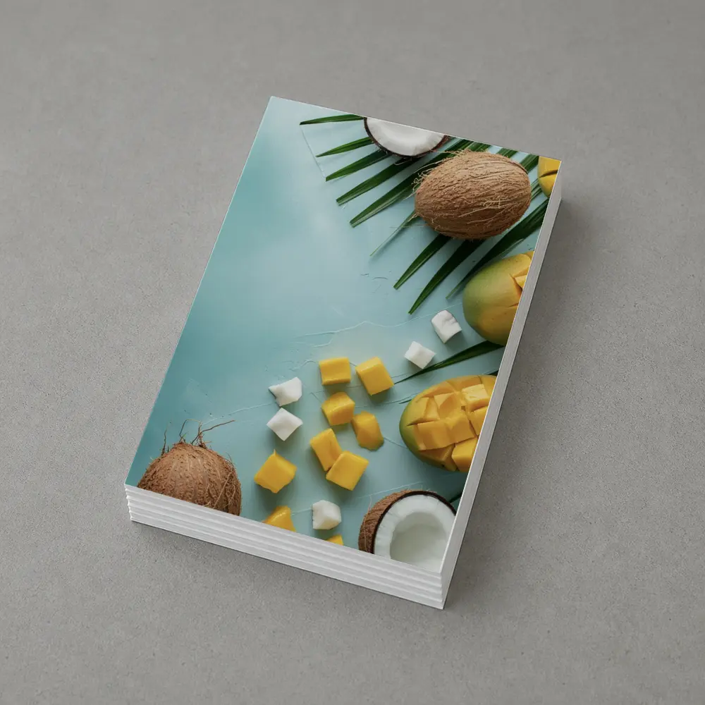Tropical Mango Coconut Fruit Light Blue Background – Postcards