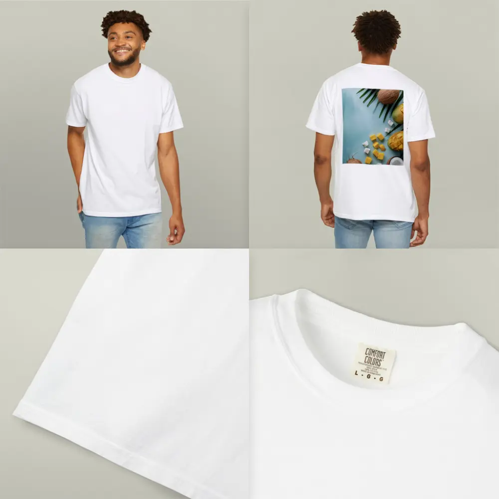 Tropical Mango Coconut Fruit Light Blue Background – T-Shirts