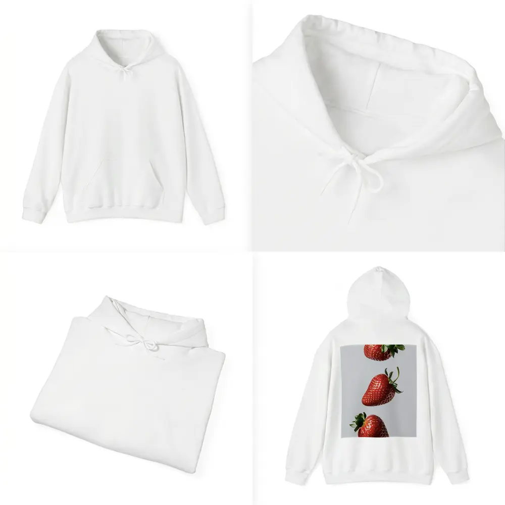 Three Fresh Strawberries Falling Gray Background – Hoodies