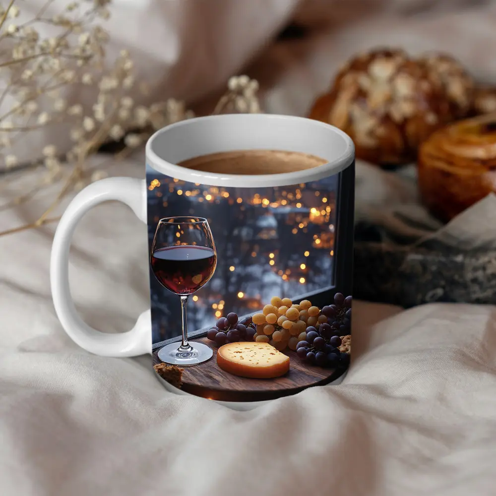 Red Wine Cheese Board City Night View – Mugs
