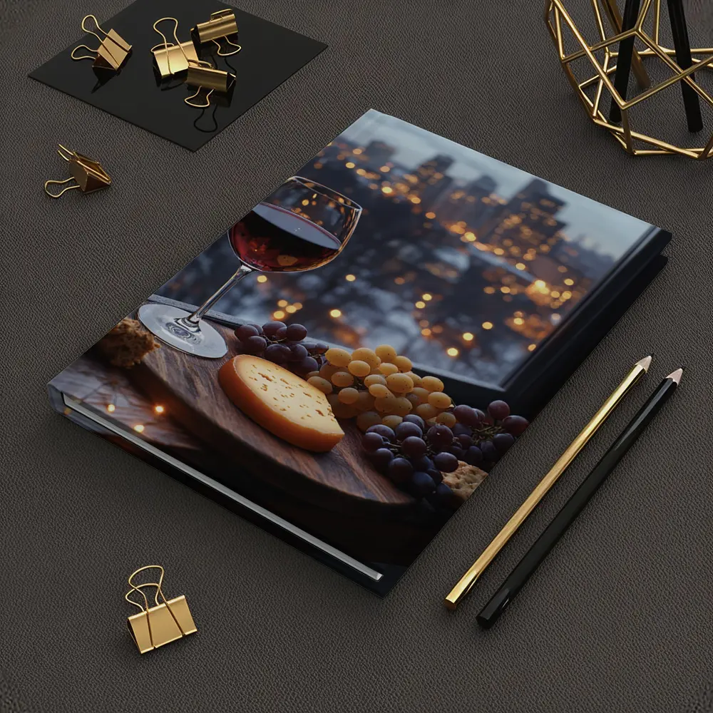 Red Wine Cheese Board City Night View – Notebooks