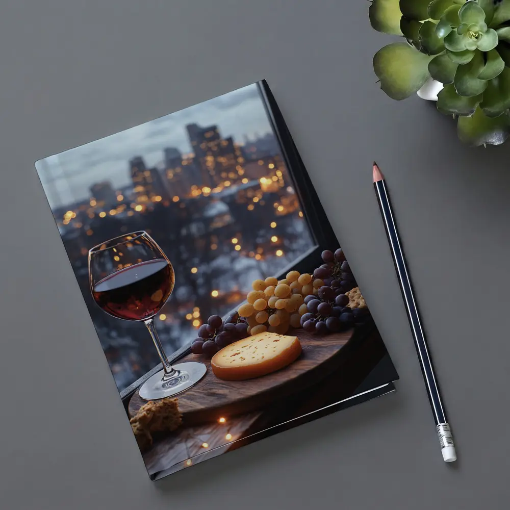 Red Wine Cheese Board City Night View – Notebooks