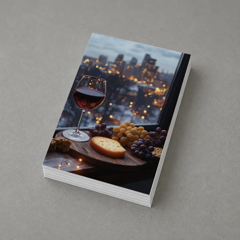 Red Wine Cheese Board City Night View – Postcards