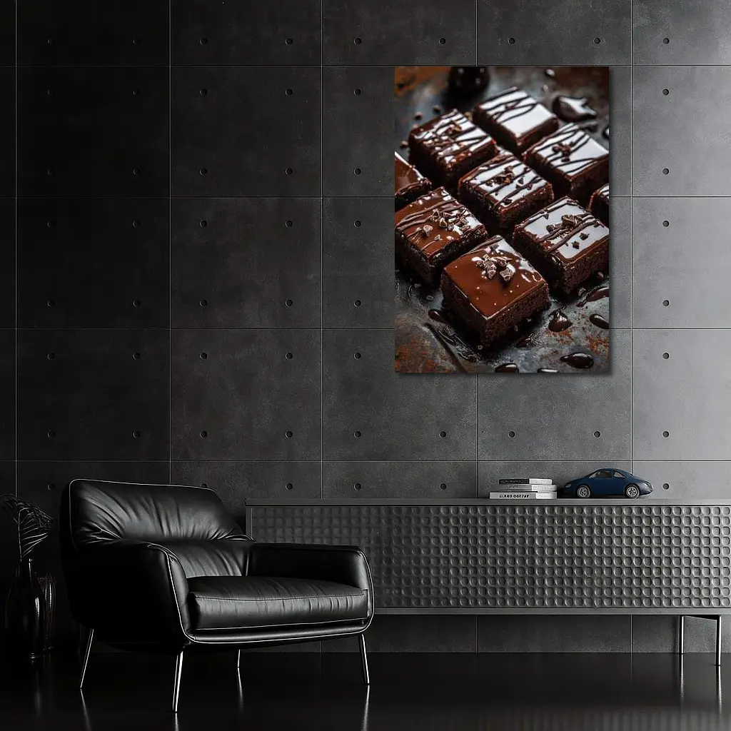 Chocolate Brownies With Ganache Dark Background – Wall Art