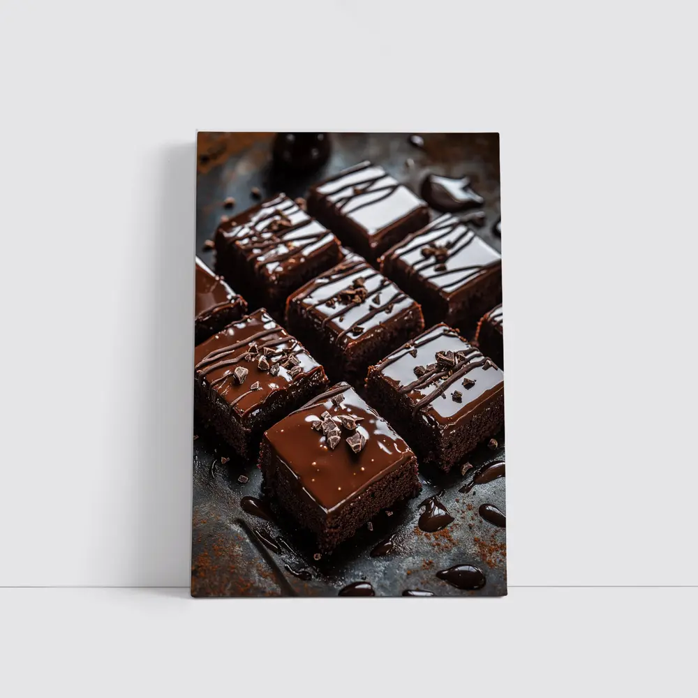 Chocolate Brownies With Ganache Dark Background – Wall Art