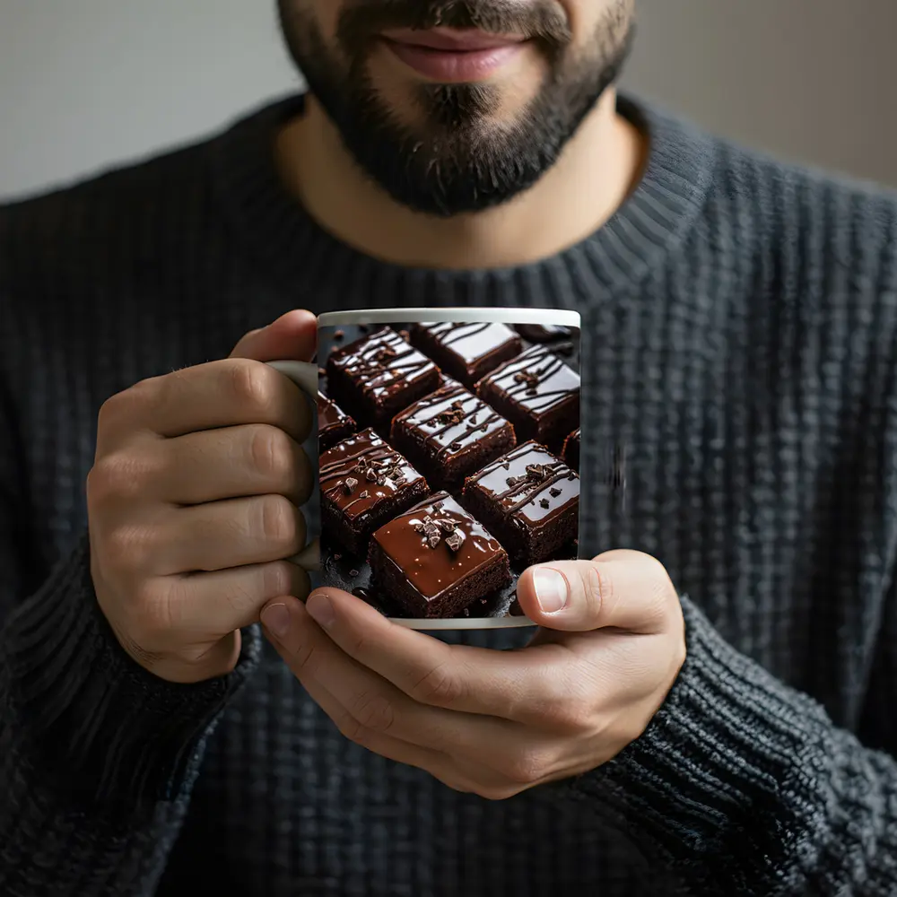 Chocolate Brownies With Ganache Dark Background – Mugs