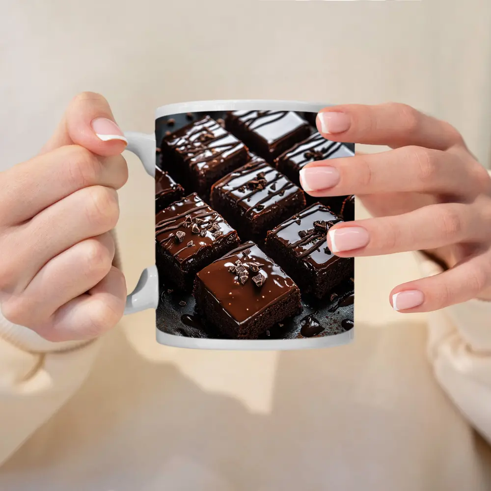 Chocolate Brownies With Ganache Dark Background – Mugs