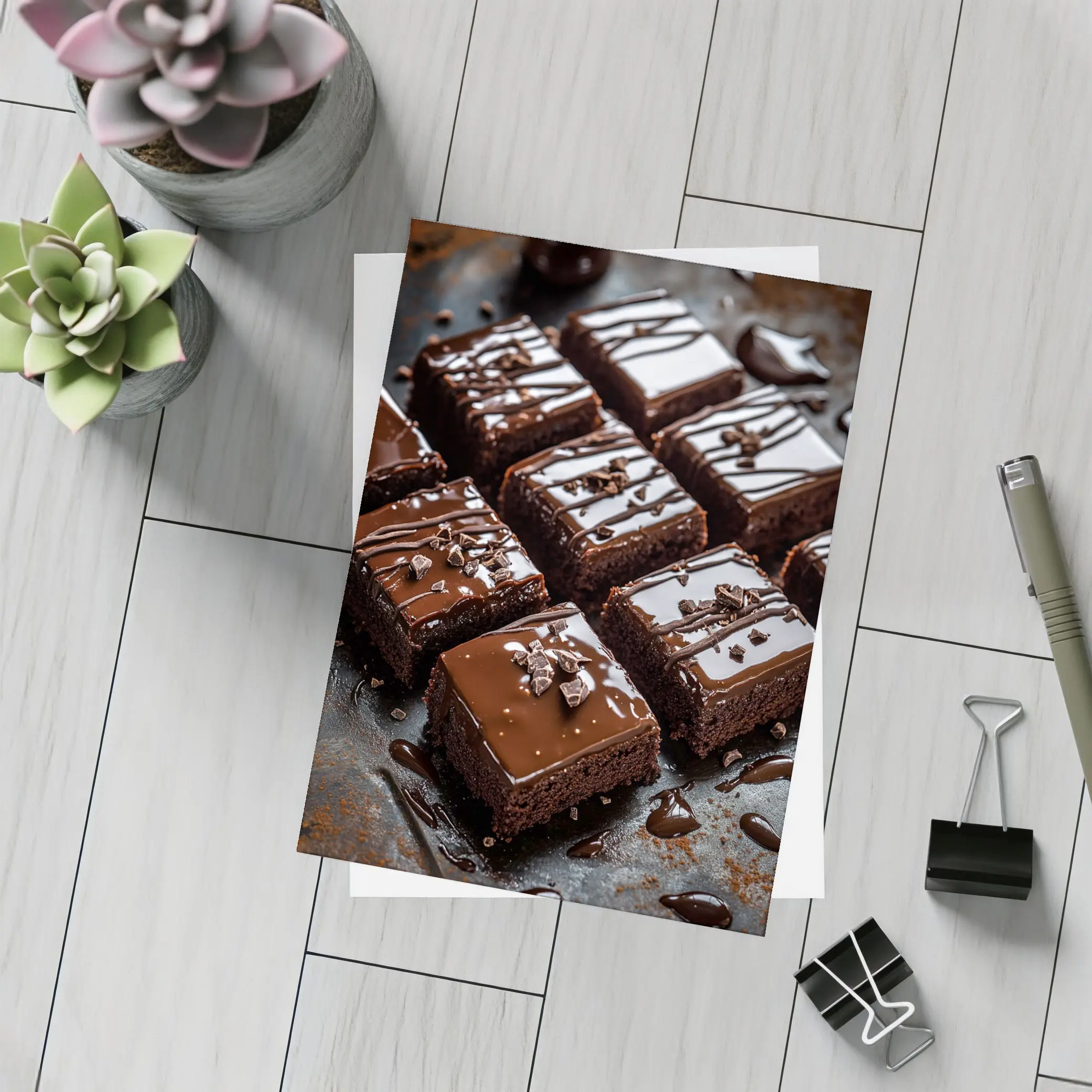 Chocolate Brownies With Ganache Dark Background – Postcards