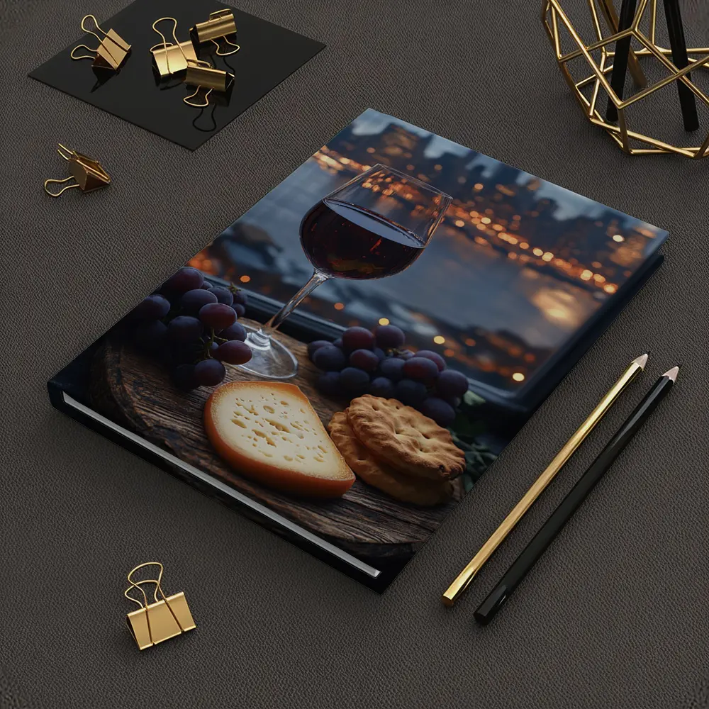 Red Wine Cheese Grapes City Night – Notebooks