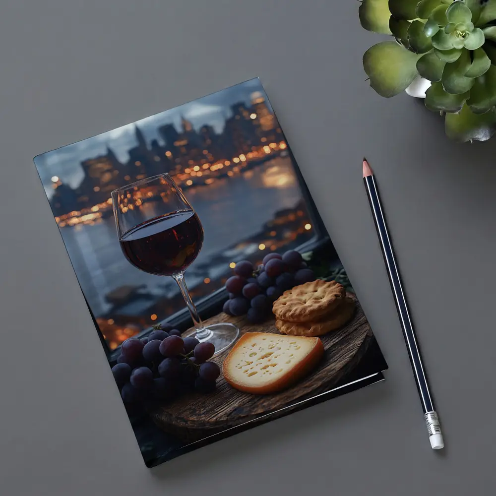 Red Wine Cheese Grapes City Night – Notebooks