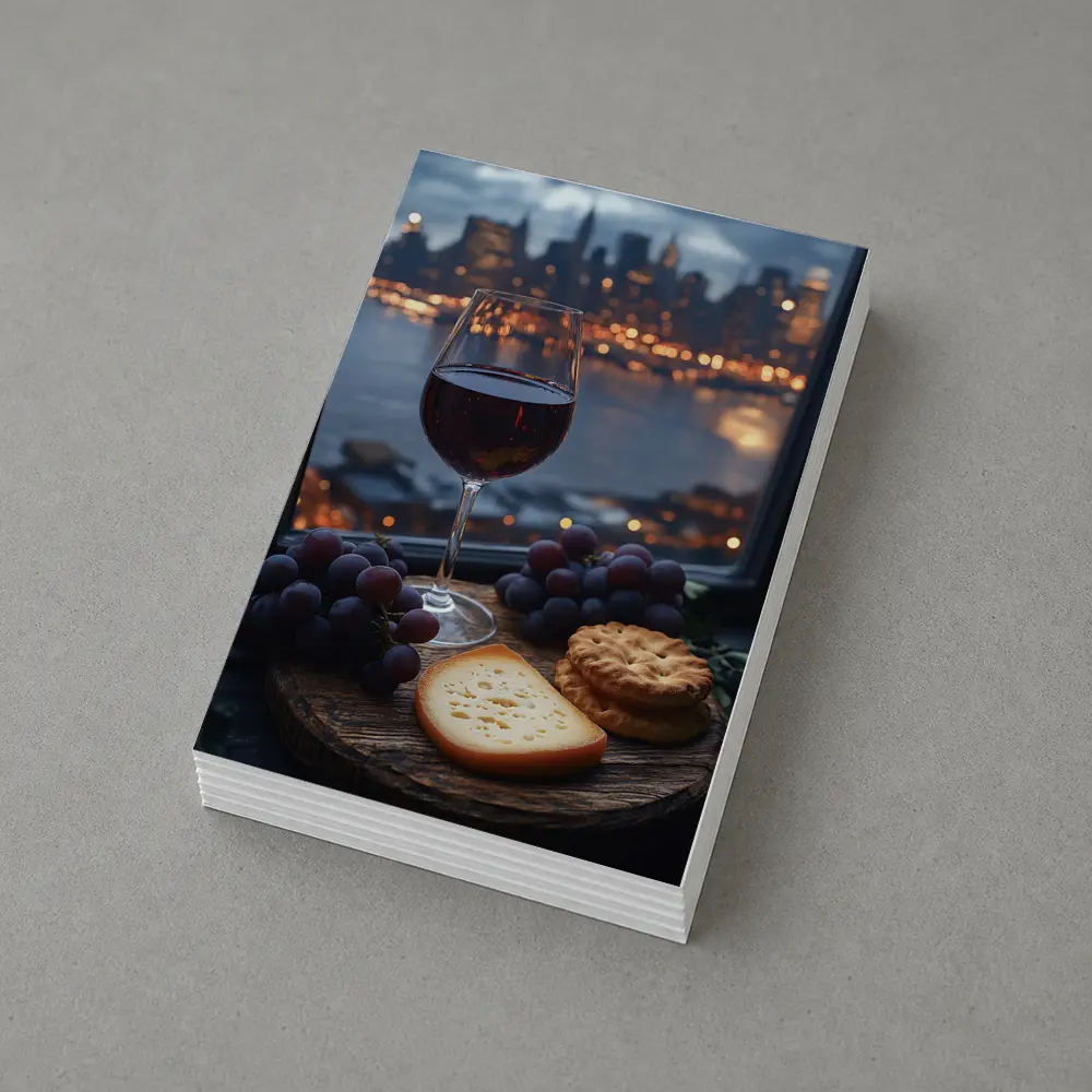 Red Wine Cheese Grapes City Night – Postcards