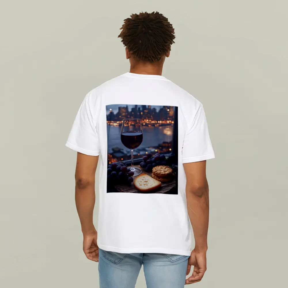 Red Wine Cheese Grapes City Night – T-Shirts