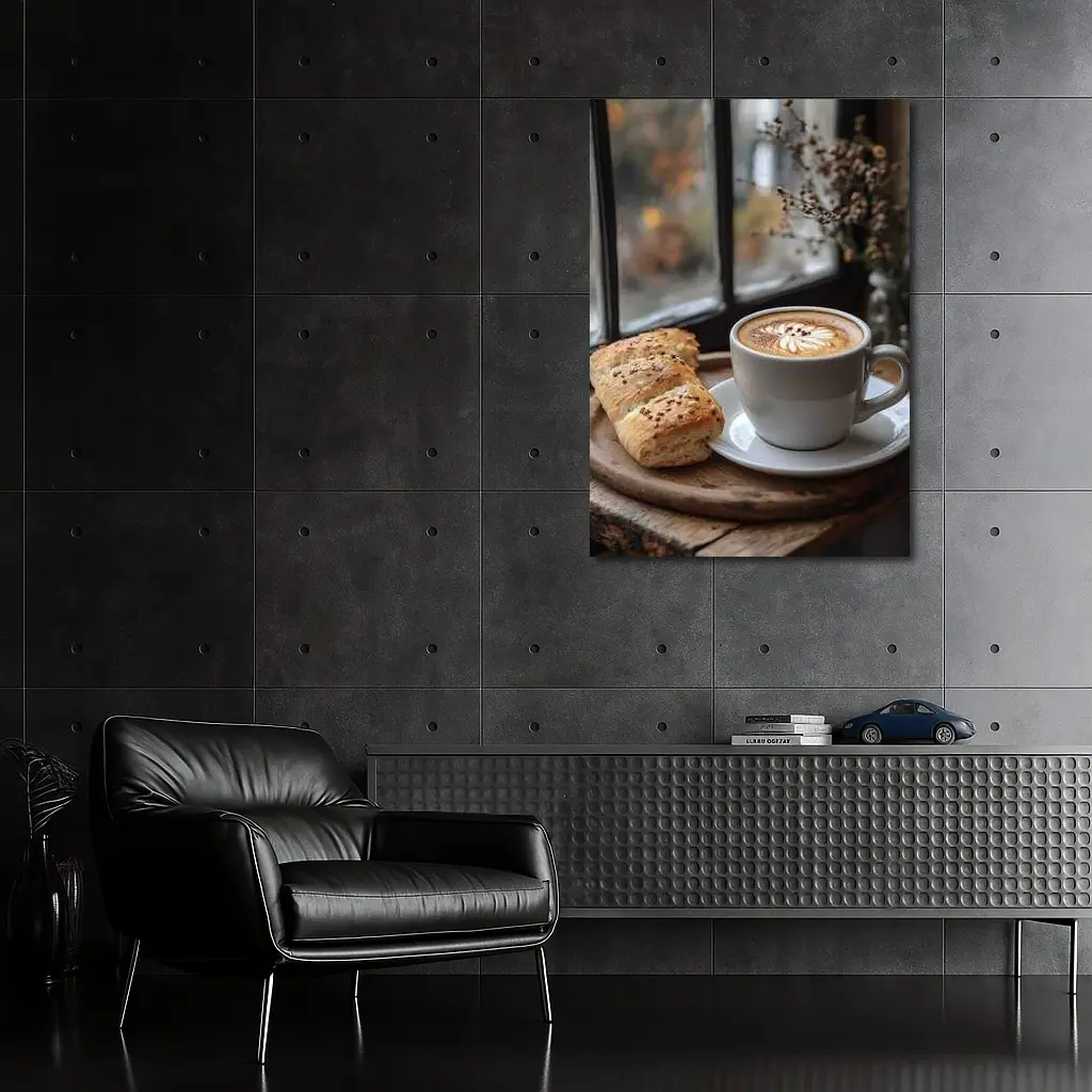 Latte Art Coffee Cup Bread Window Morning – Wall Art