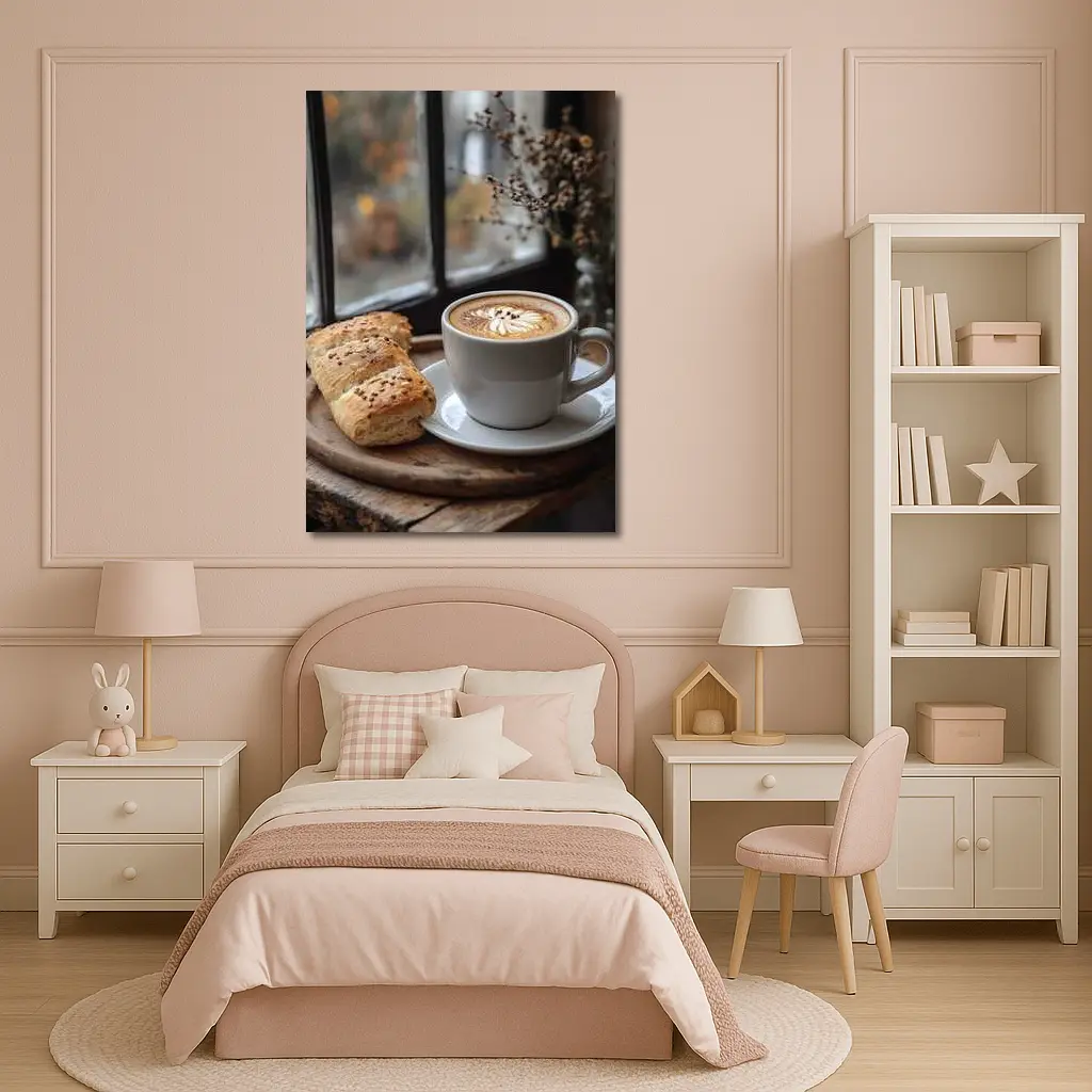 Latte Art Coffee Cup Bread Window Morning – Wall Art