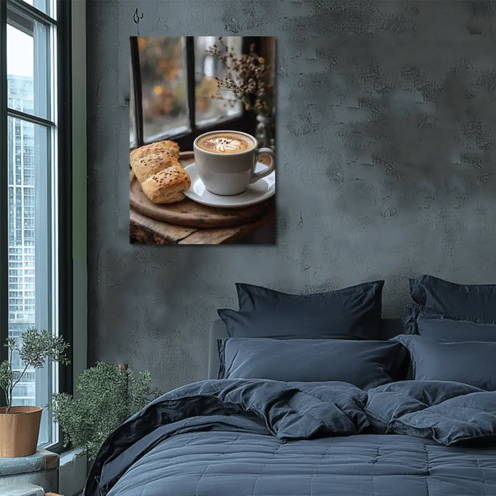 Latte Art Coffee Cup Bread Window Morning – Wall Art