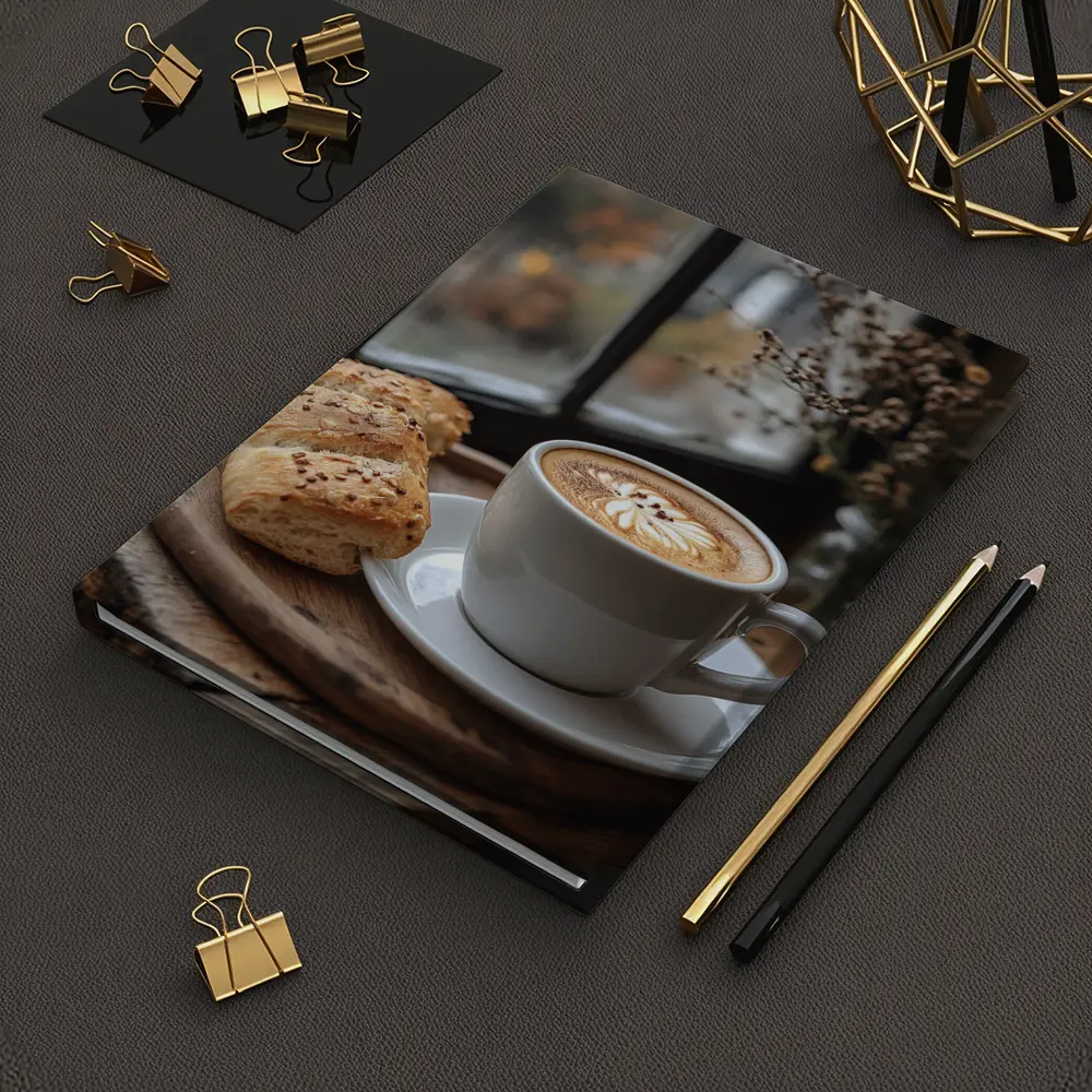 Latte Art Coffee Cup Bread Window Morning – Notebooks