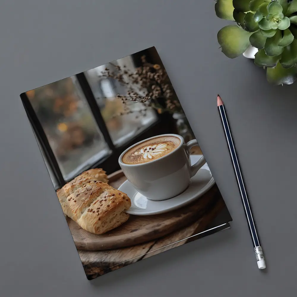 Latte Art Coffee Cup Bread Window Morning – Notebooks