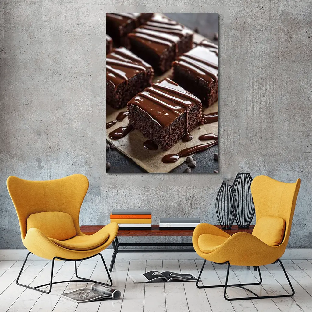 Chocolate Brownies With Glossy Ganache Drizzle – Wall Art