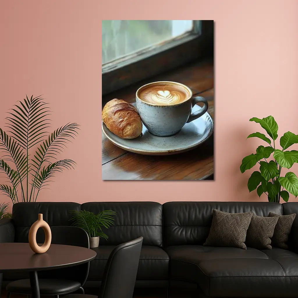 Latte Art Coffee Cup Croissant Window – Wall Art