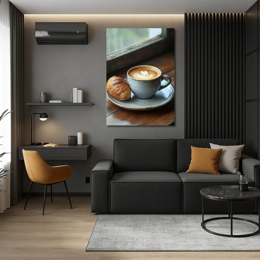 Latte Art Coffee Cup Croissant Window – Wall Art