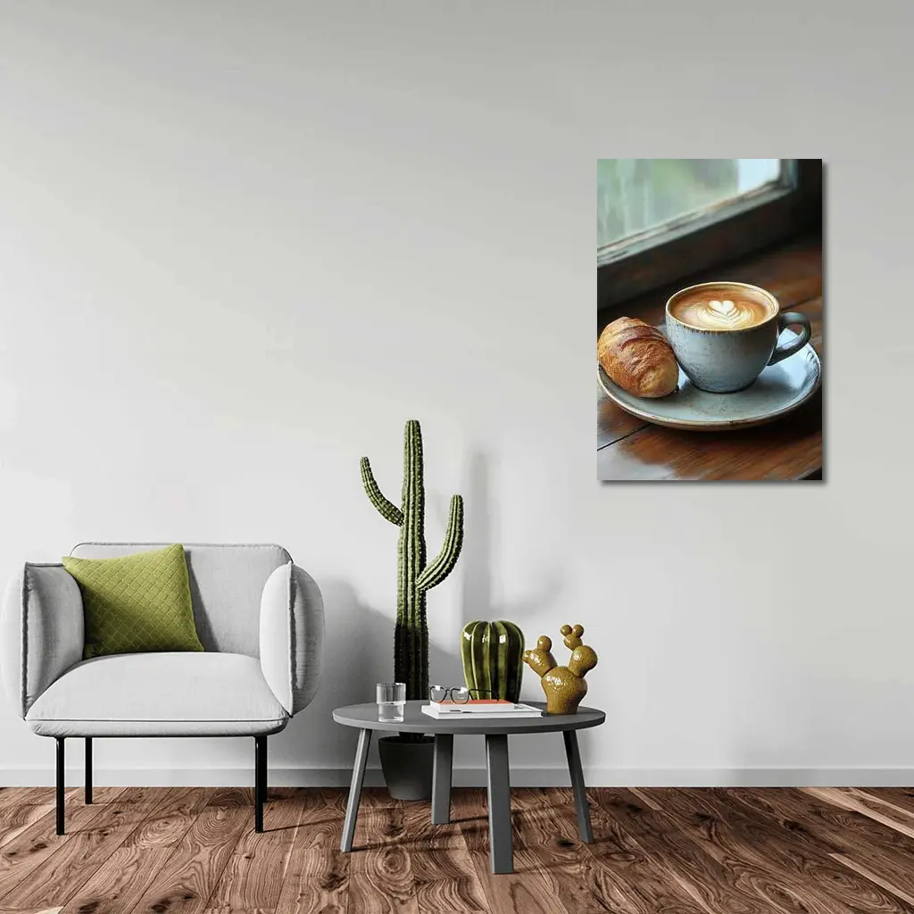 Latte Art Coffee Cup Croissant Window – Wall Art