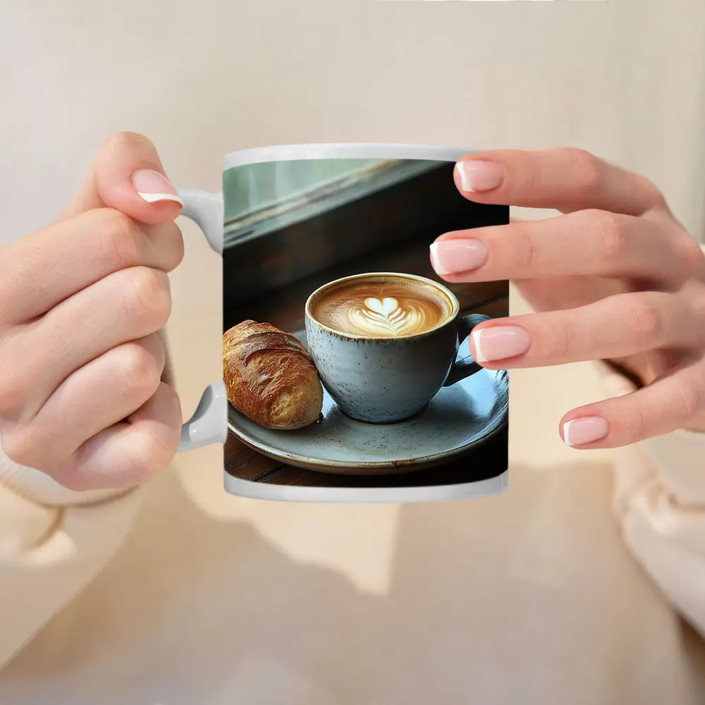 Latte Art Coffee Cup Croissant Window – Mugs