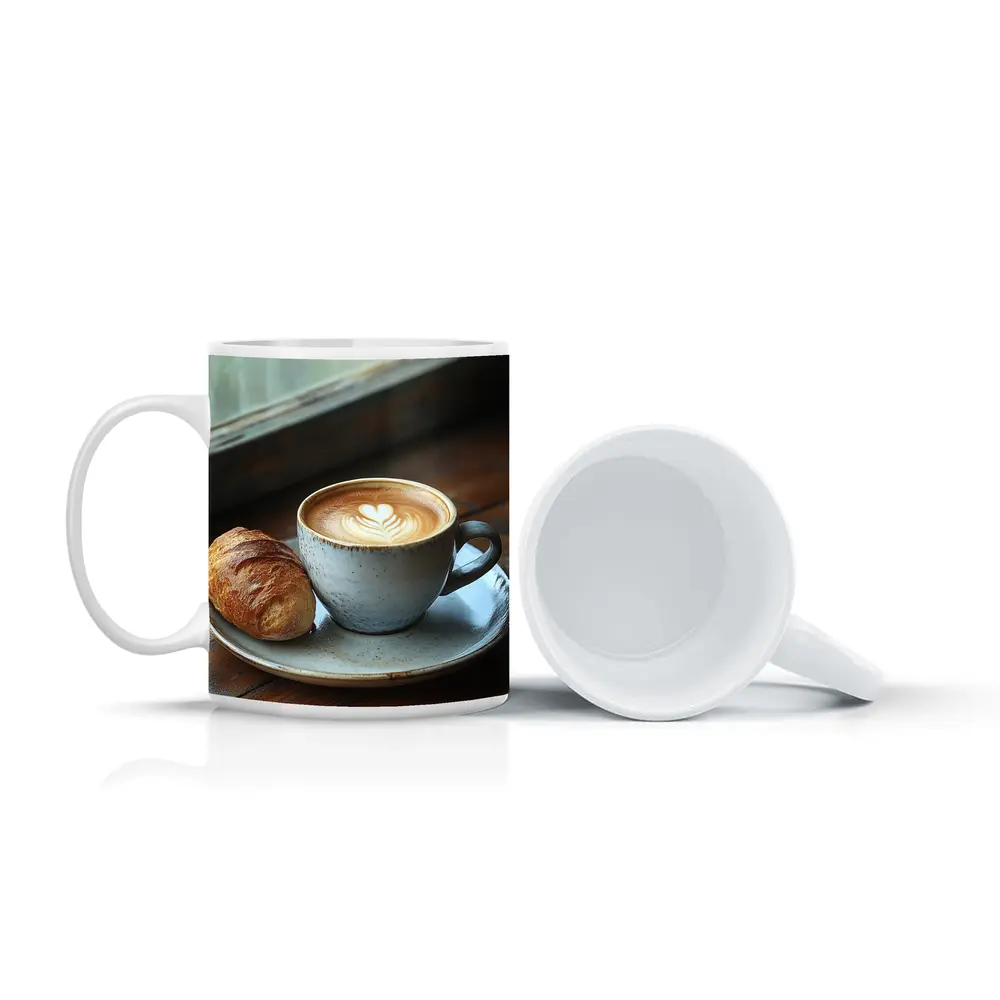 Latte Art Coffee Cup Croissant Window – Mugs