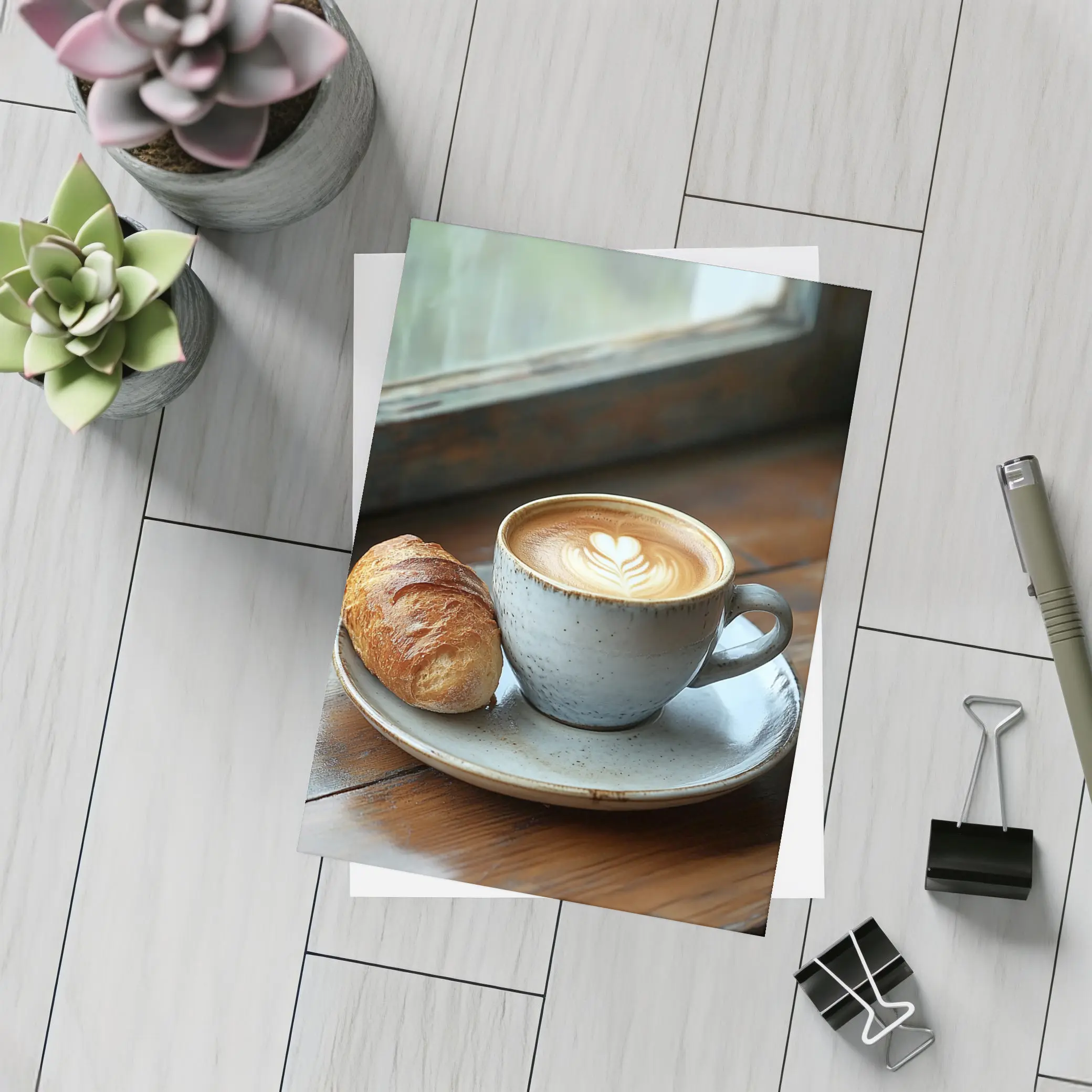 Latte Art Coffee Cup Croissant Window – Postcards