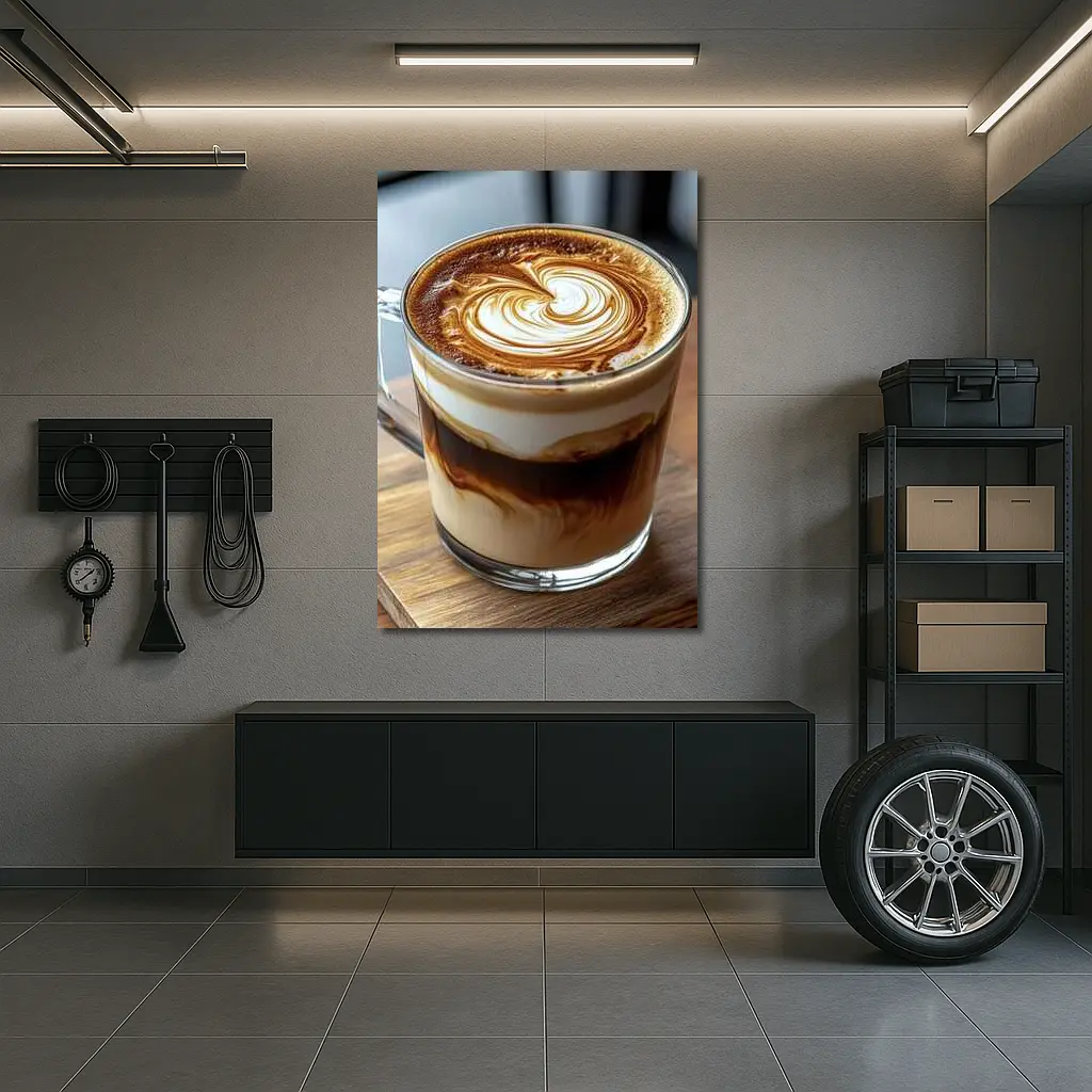 Latte Art Coffee Glass Mug Wooden Table – Wall Art