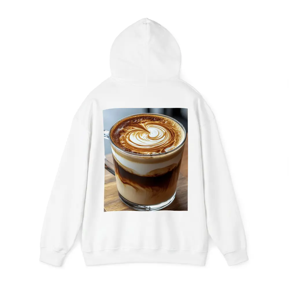 Latte Art Coffee Glass Mug Wooden Table – Hoodies