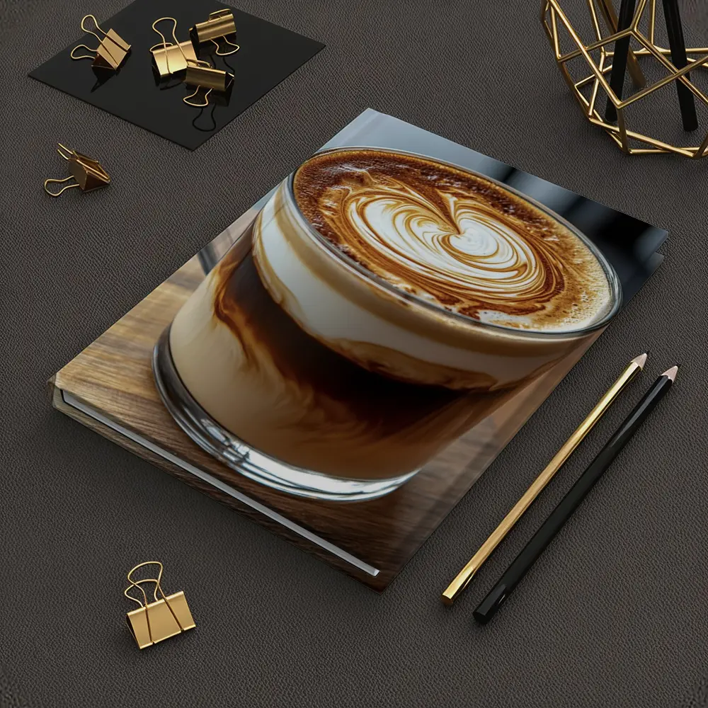 Latte Art Coffee Glass Mug Wooden Table – Notebooks