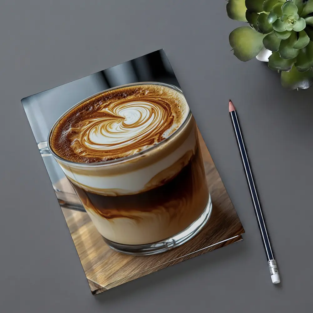 Latte Art Coffee Glass Mug Wooden Table – Notebooks