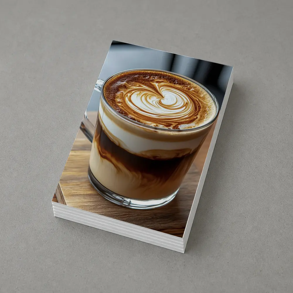 Latte Art Coffee Glass Mug Wooden Table – Postcards