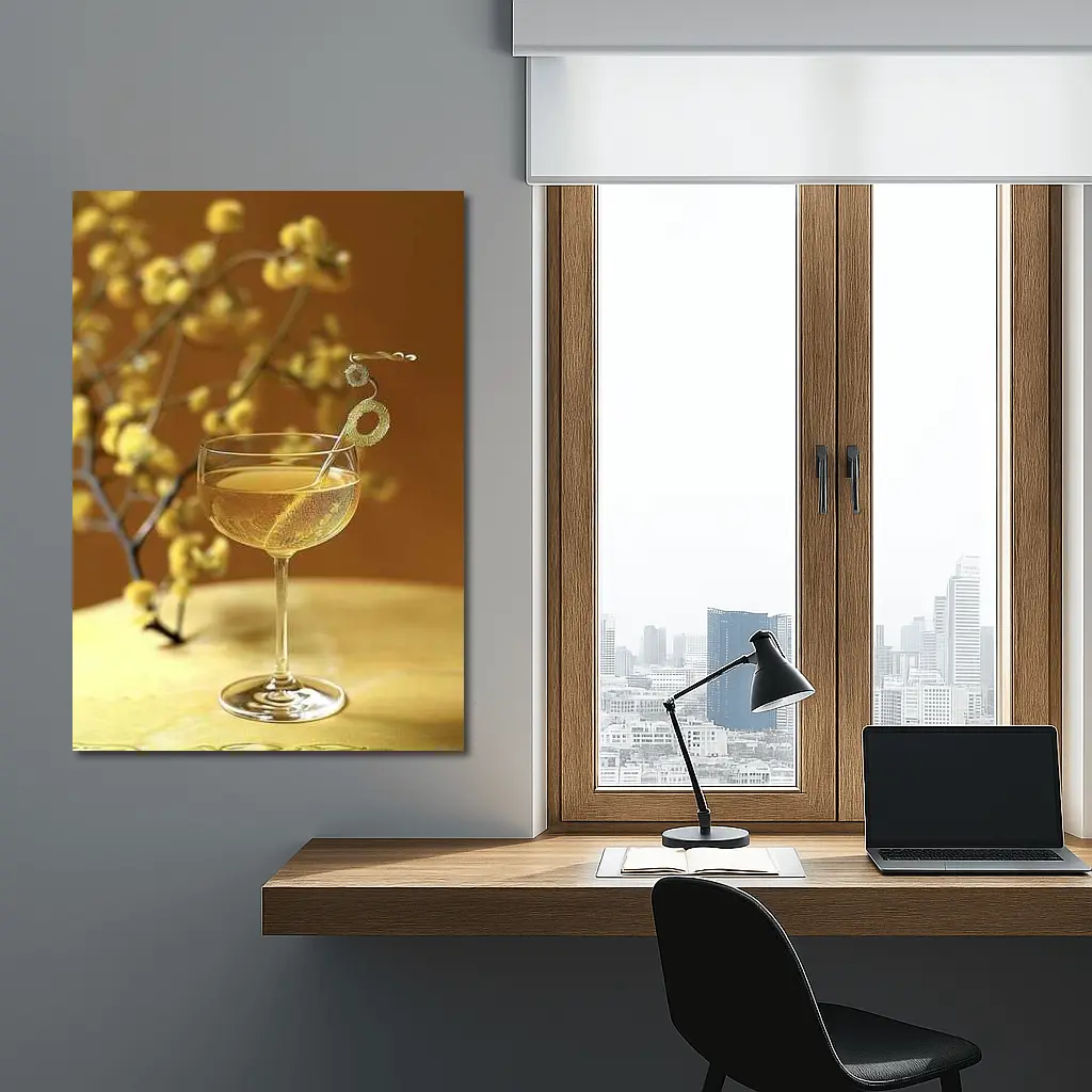 Champagne Coupe Glass Yellow Floral Background – Wall Art