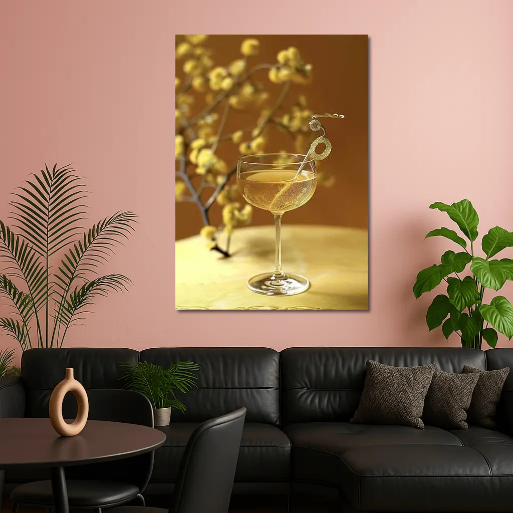 Champagne Coupe Glass Yellow Floral Background – Wall Art