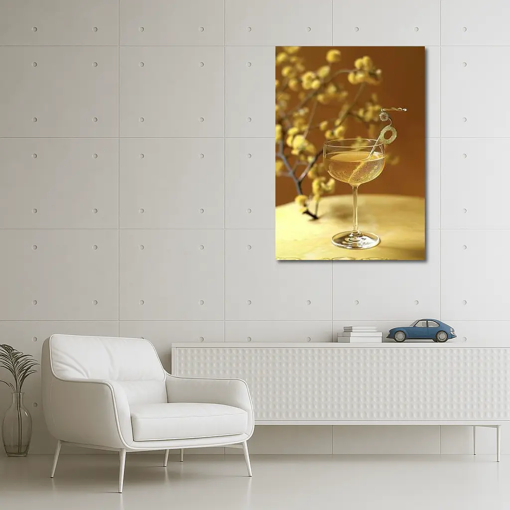 Champagne Coupe Glass Yellow Floral Background – Wall Art