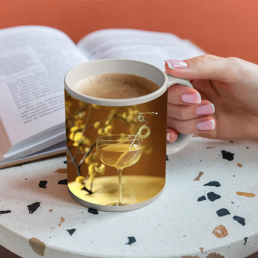 Champagne Coupe Glass Yellow Floral Background – Mugs