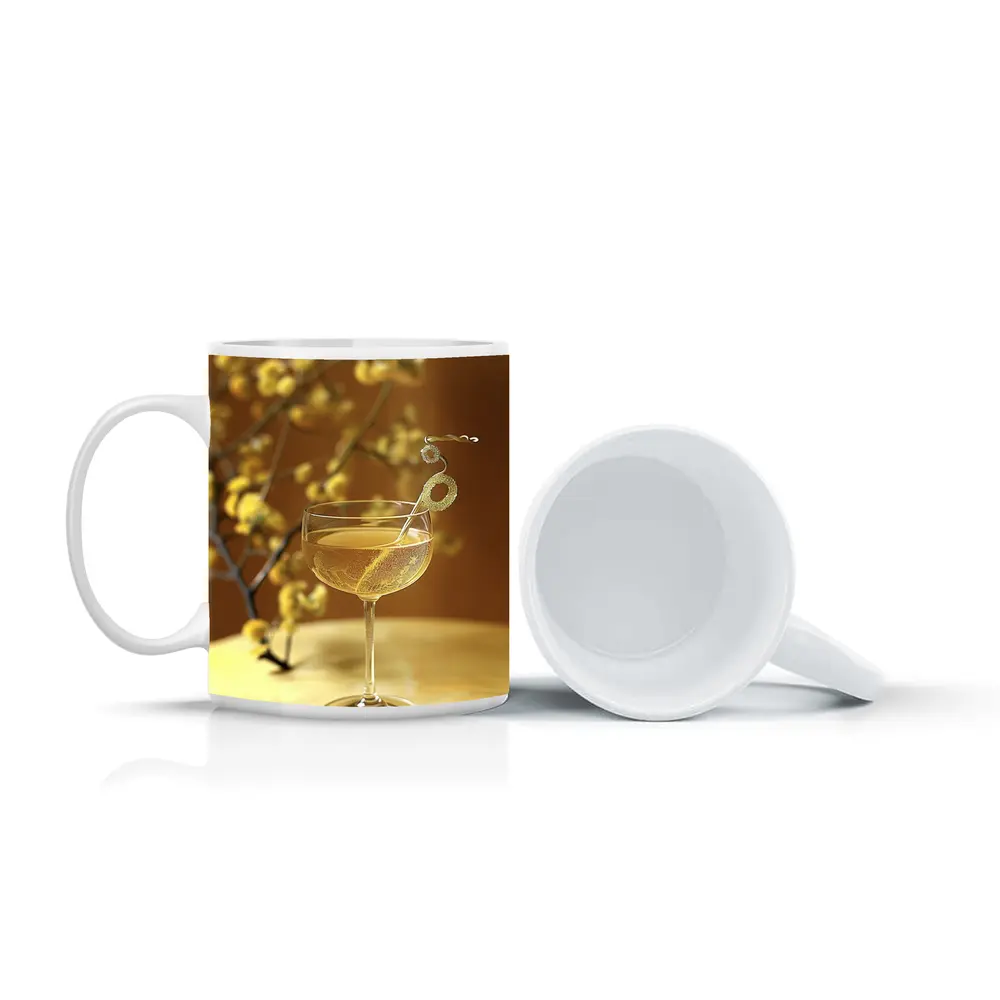 Champagne Coupe Glass Yellow Floral Background – Mugs