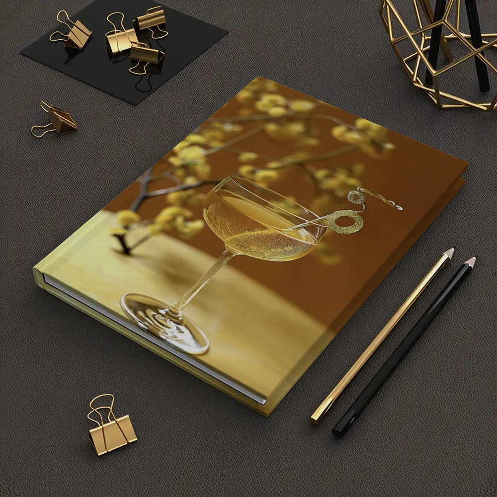 Champagne Coupe Glass Yellow Floral Background – Notebooks